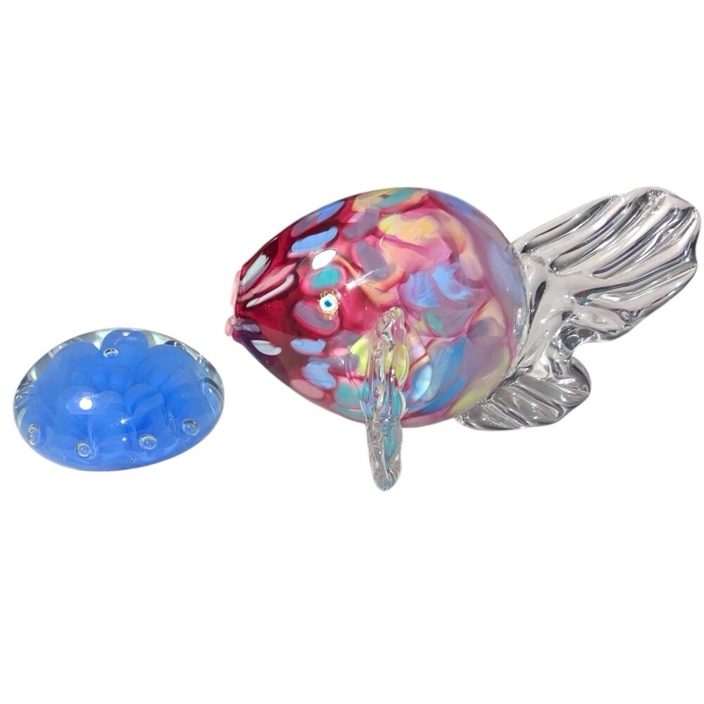 Rick Hunter Signed Art Glass Fish And Bubble Paperweight